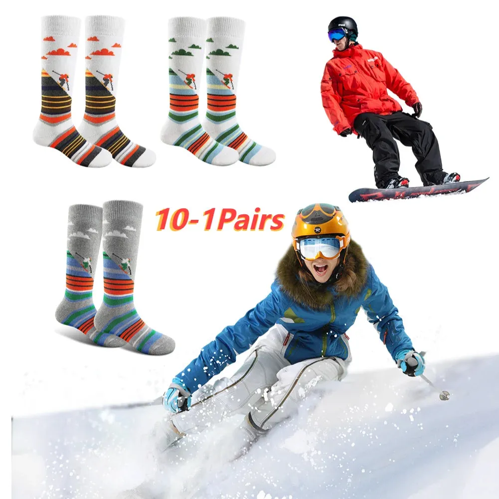 1-10Pairs Ski Sports Socks Breathable Thermal Knee-high Socks Comfortable Compression Women Men Knee Stocking for Hiking Running