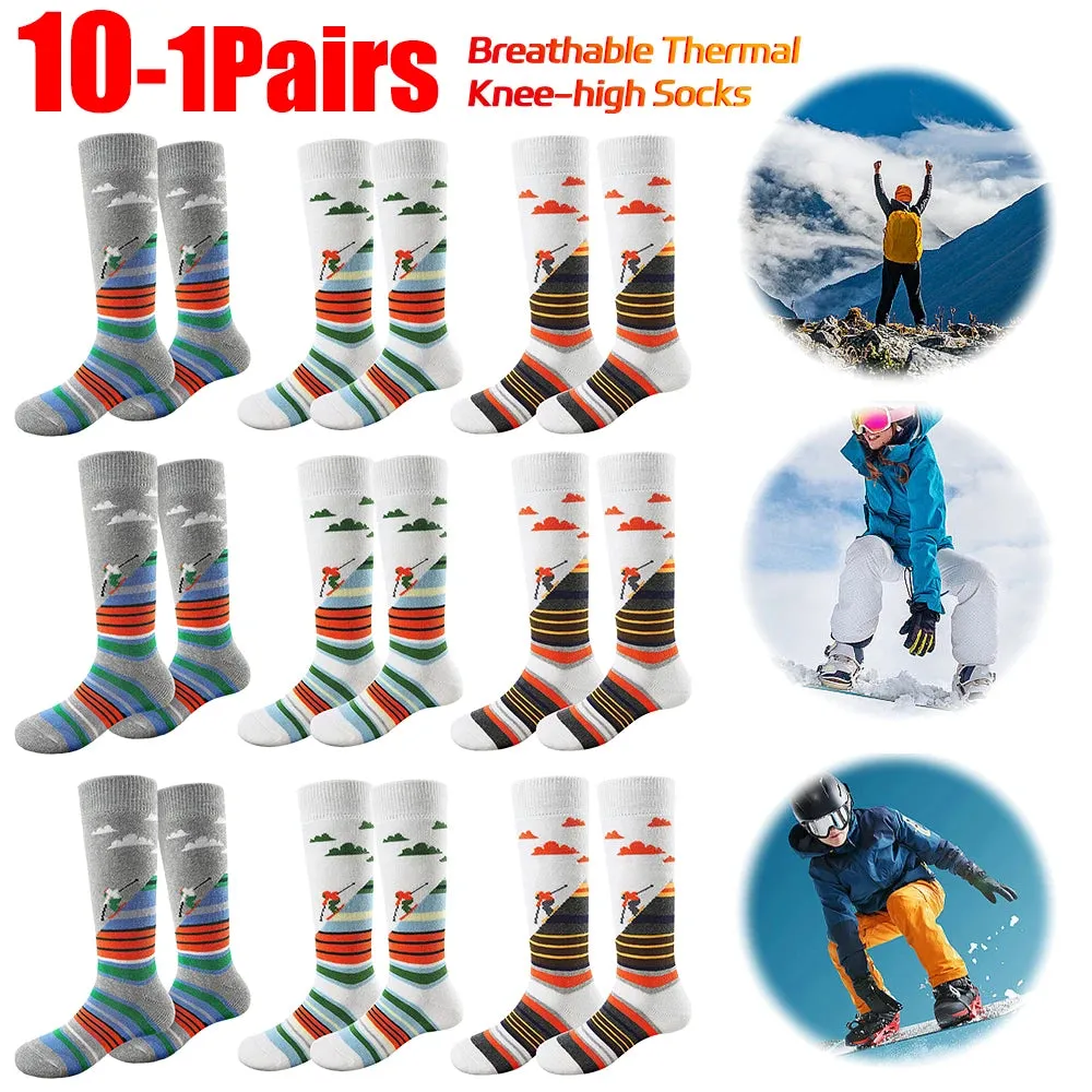 1-10Pairs Ski Sports Socks Breathable Thermal Knee-high Socks Comfortable Compression Women Men Knee Stocking for Hiking Running