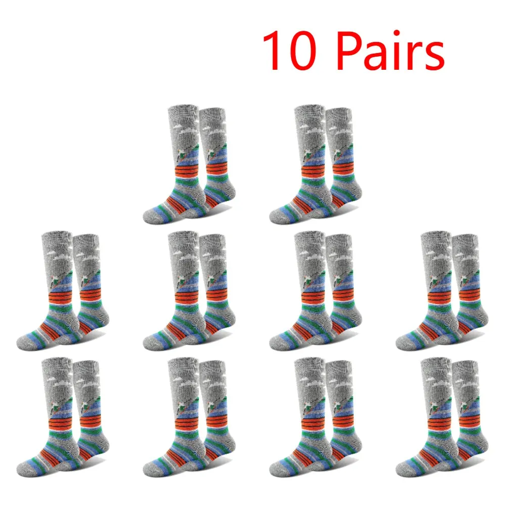 1-10Pairs Ski Sports Socks Breathable Thermal Knee-high Socks Comfortable Compression Women Men Knee Stocking for Hiking Running