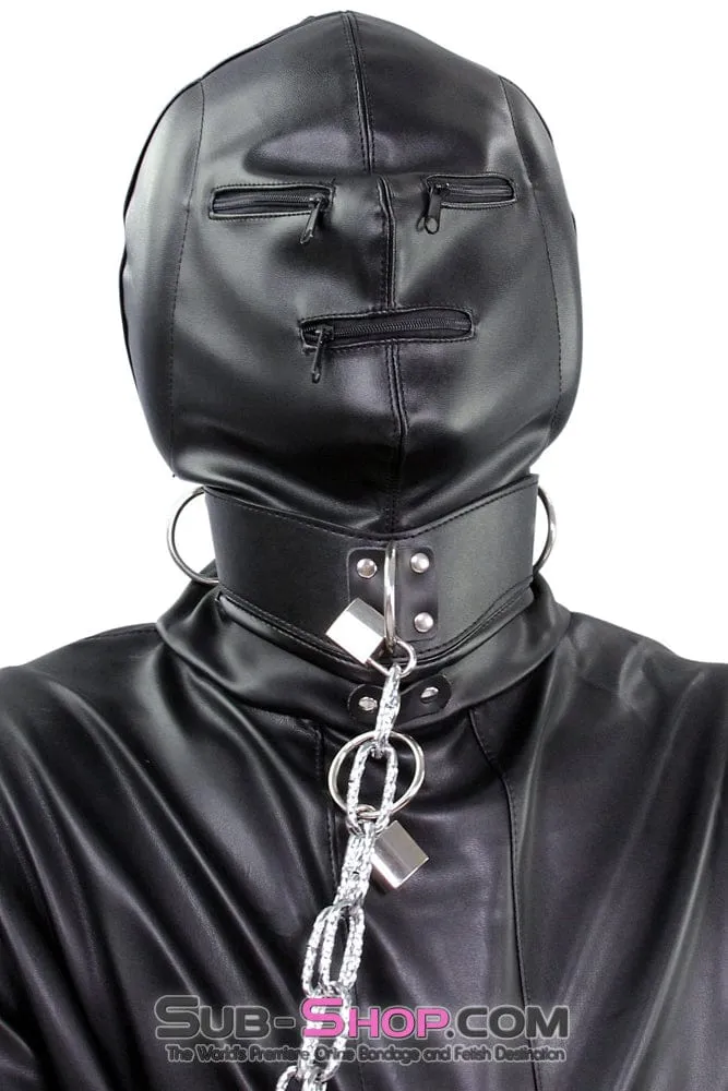 2286ZG      Sensory Deprivation Zippered Eyes and Mouth Hood with Ear Pads