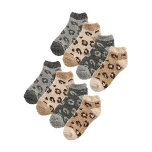 8 Pack Ladies Animal Print Low Cut Cosy Socks