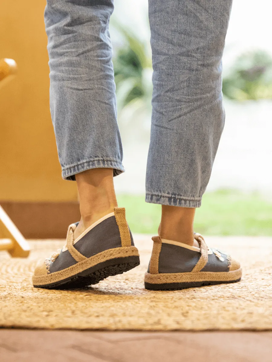 Asana Bow Applique Linen Loafer - Grey