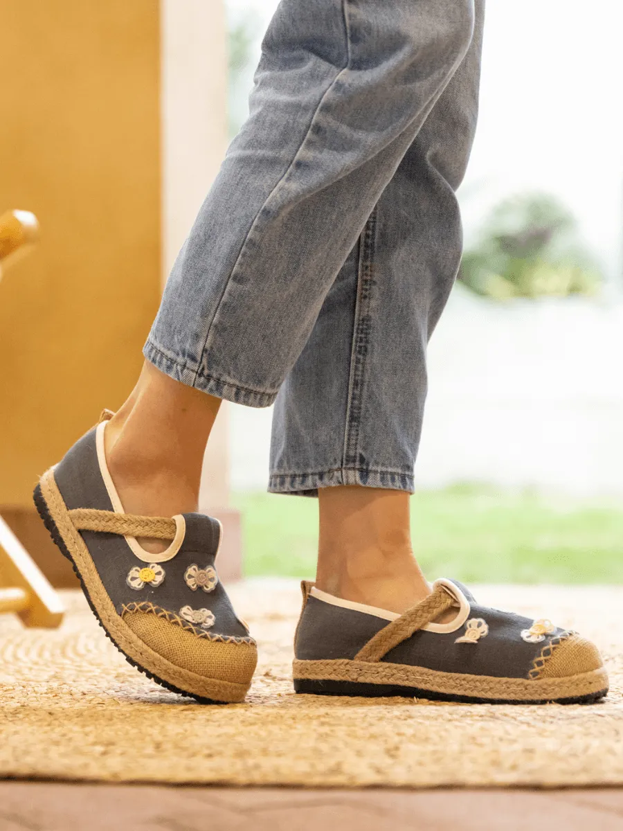 Asana Bow Applique Linen Loafer - Grey