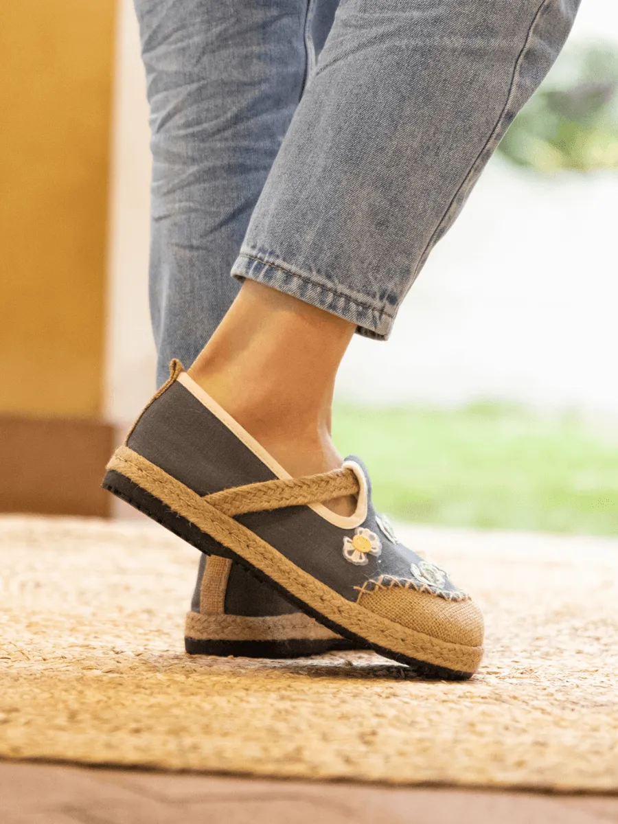 Asana Bow Applique Linen Loafer - Grey