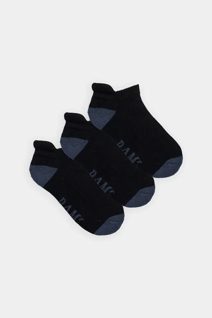 Bamboo Contrast Trainer Socks (3 Pair Pack) in Black by BAM