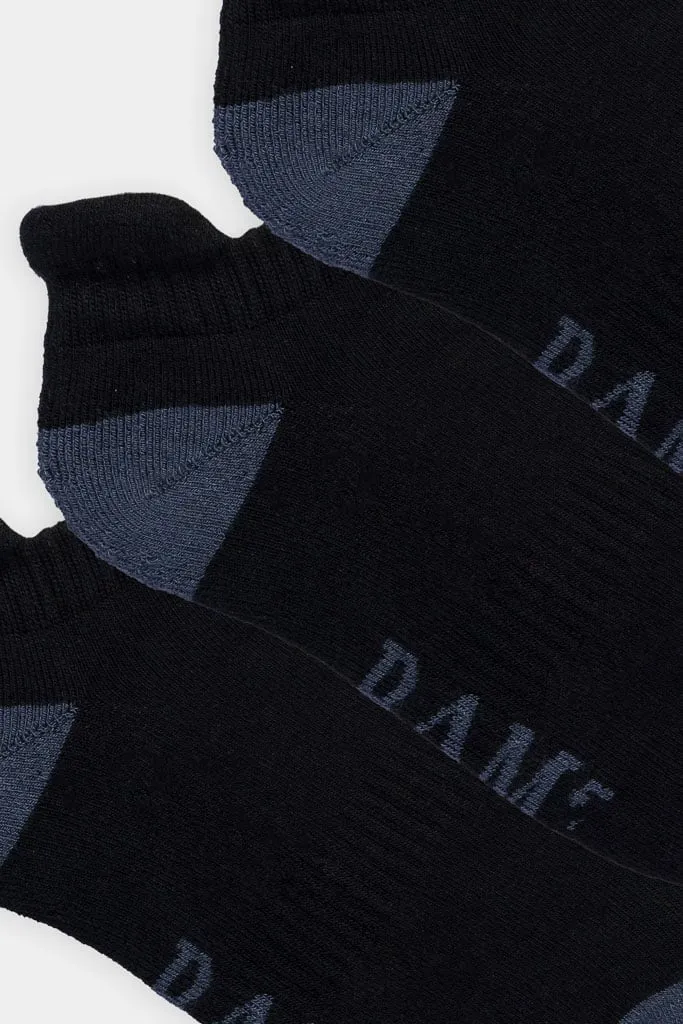 Bamboo Contrast Trainer Socks (3 Pair Pack) in Black by BAM
