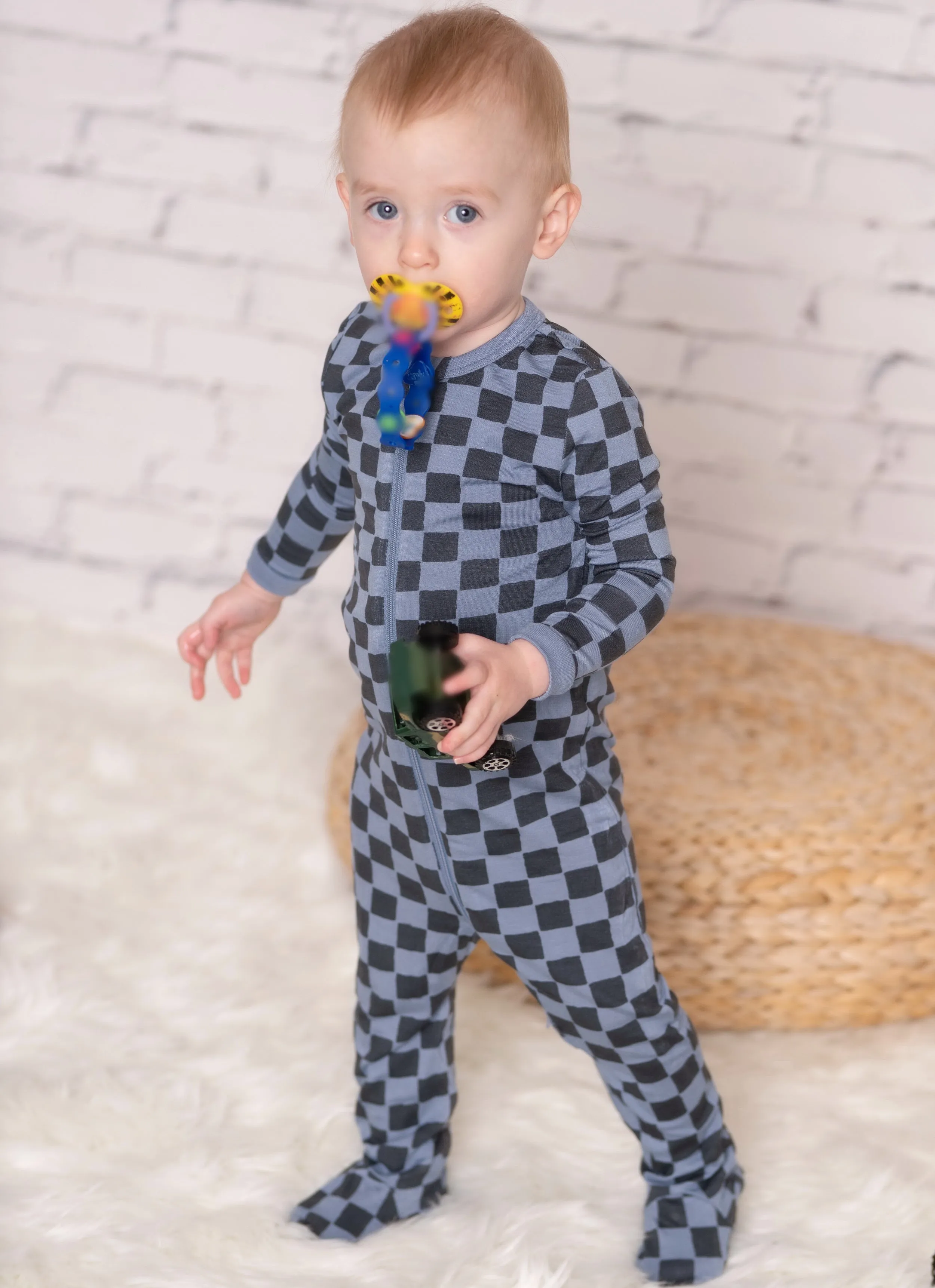 Bamboo Zip Up Footies (Check It Out Print)