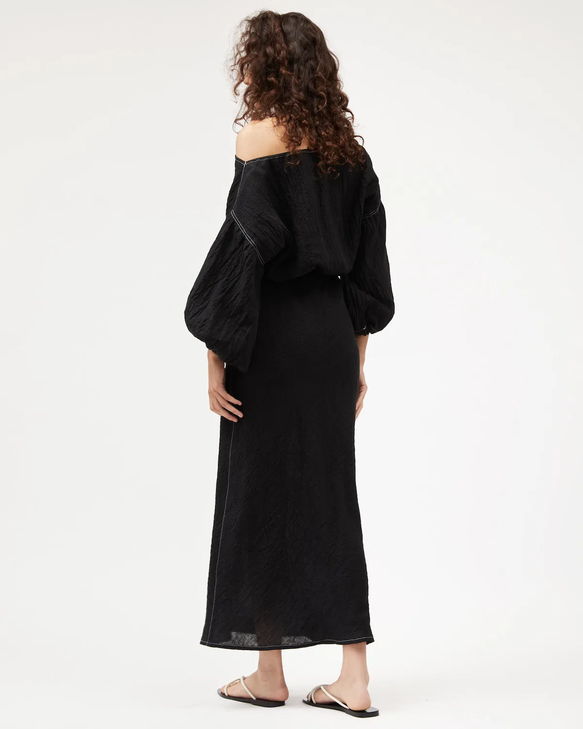 Bias Skirt | Black Contrast Linen
