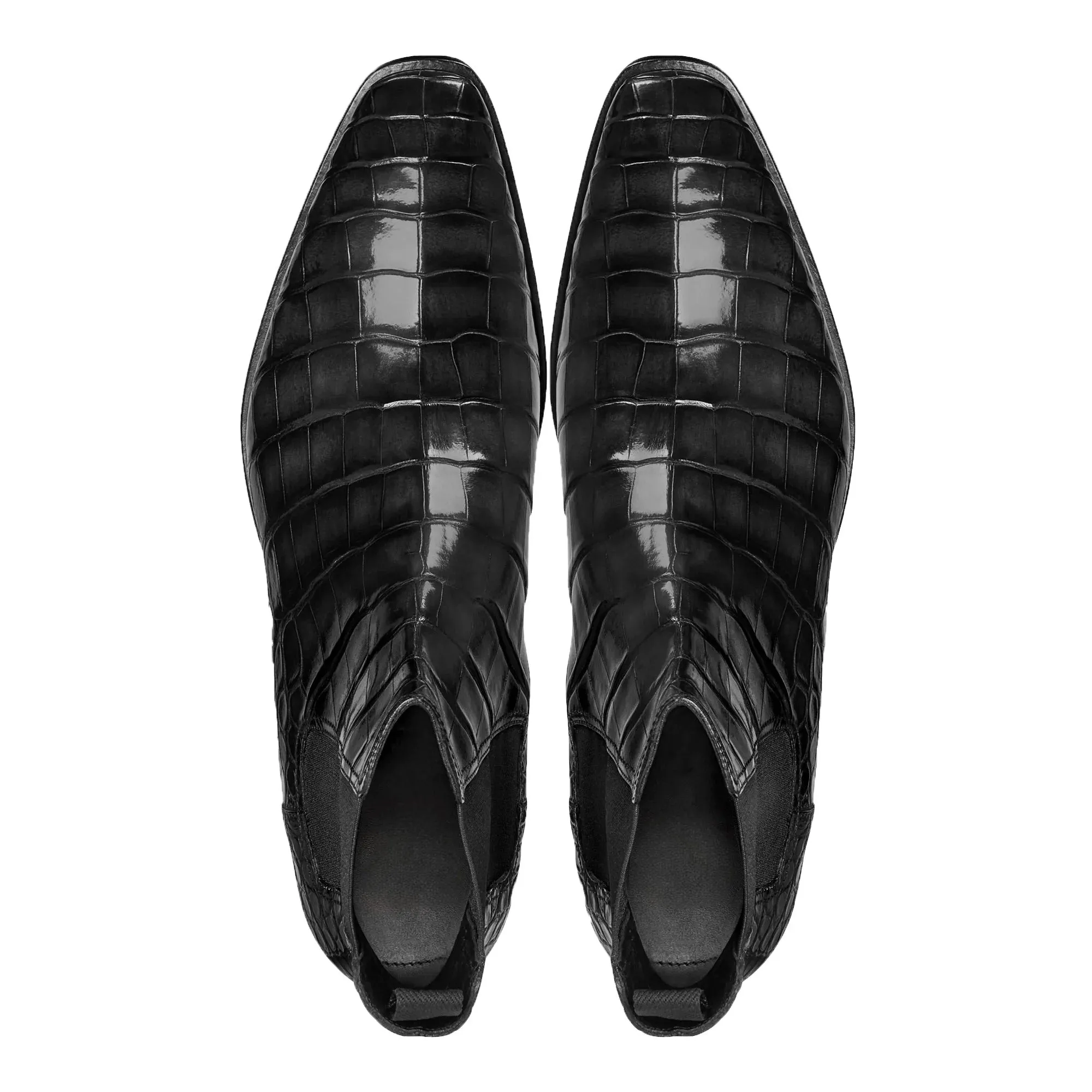 Black Alligator Textured Leather Evington Chelsea Slip On Boots - Boots