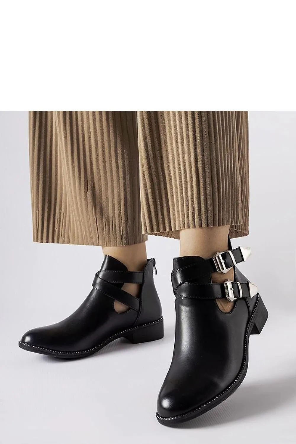Black cut-out boots with buckles