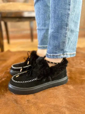 Black Faux-Fur Anklet Yana Moccasin
