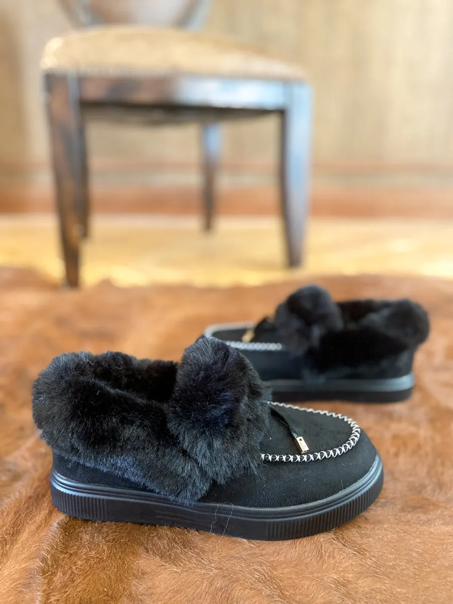 Black Faux-Fur Anklet Yana Moccasin