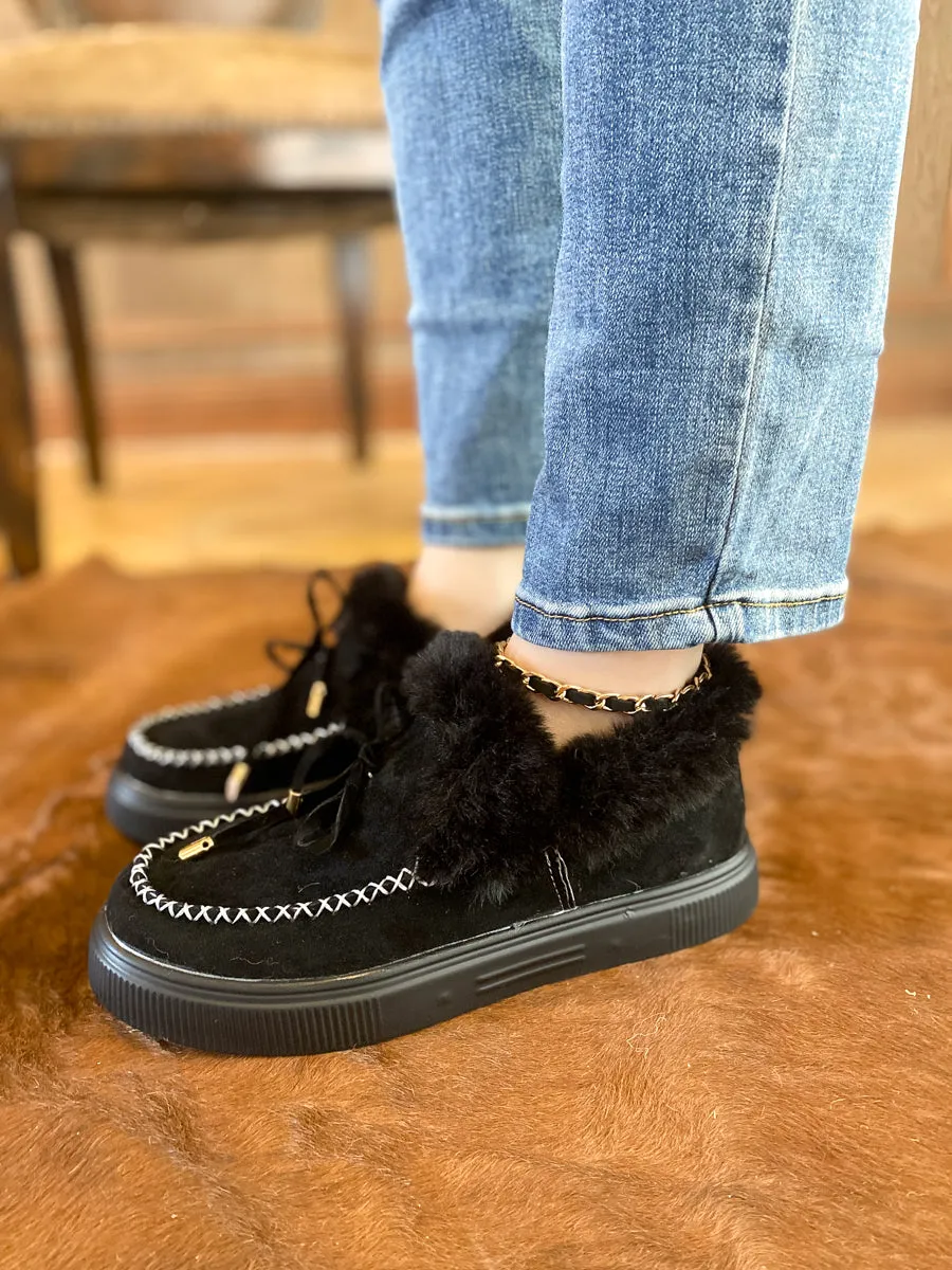 Black Faux-Fur Anklet Yana Moccasin