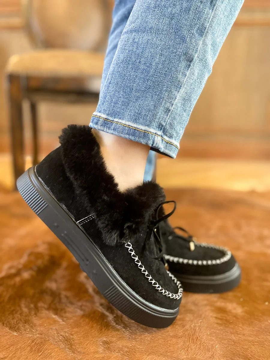 Black Faux-Fur Anklet Yana Moccasin