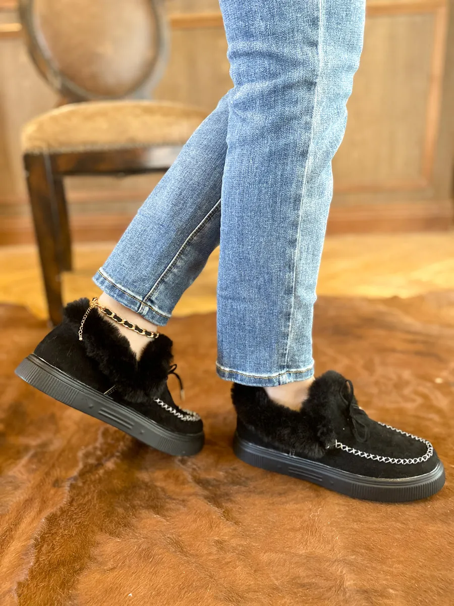 Black Faux-Fur Anklet Yana Moccasin