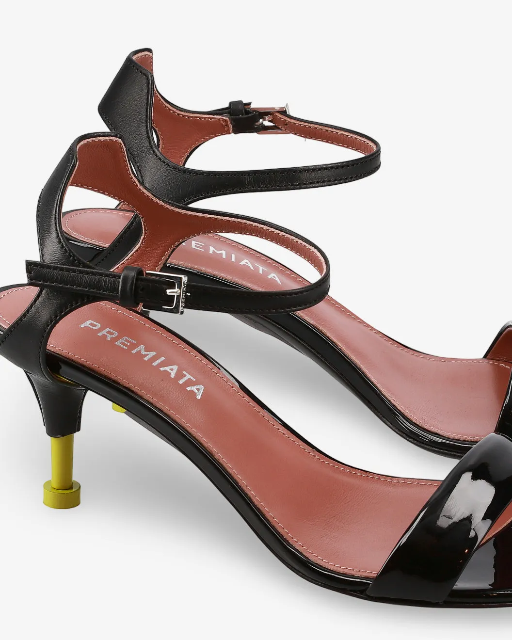 Black Patent Leather Sandal with Lime Detailing
