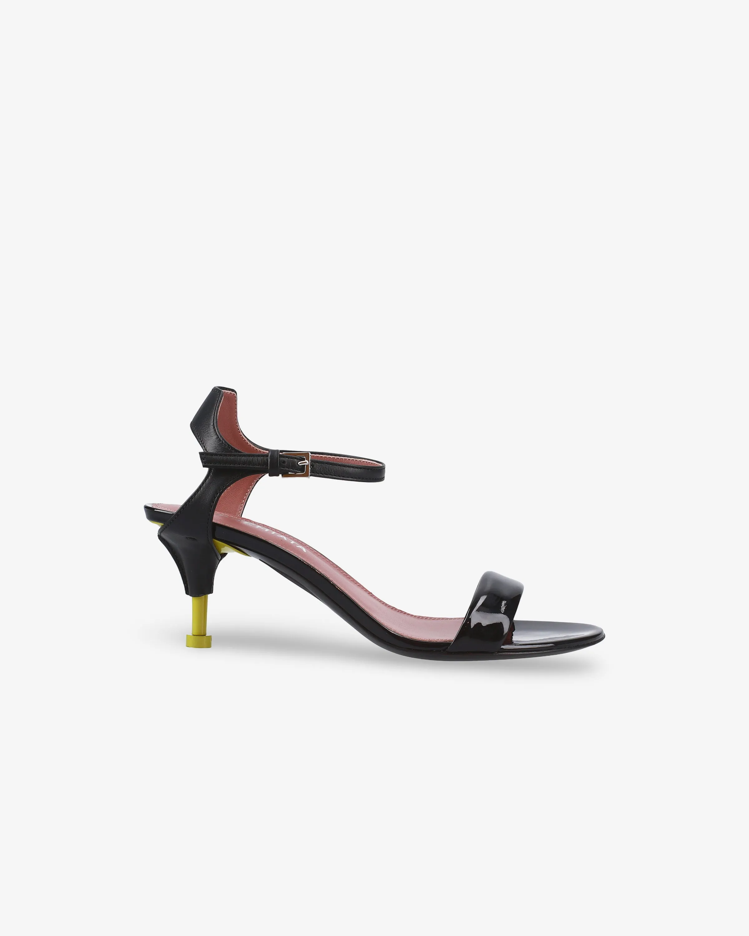 Black Patent Leather Sandal with Lime Detailing