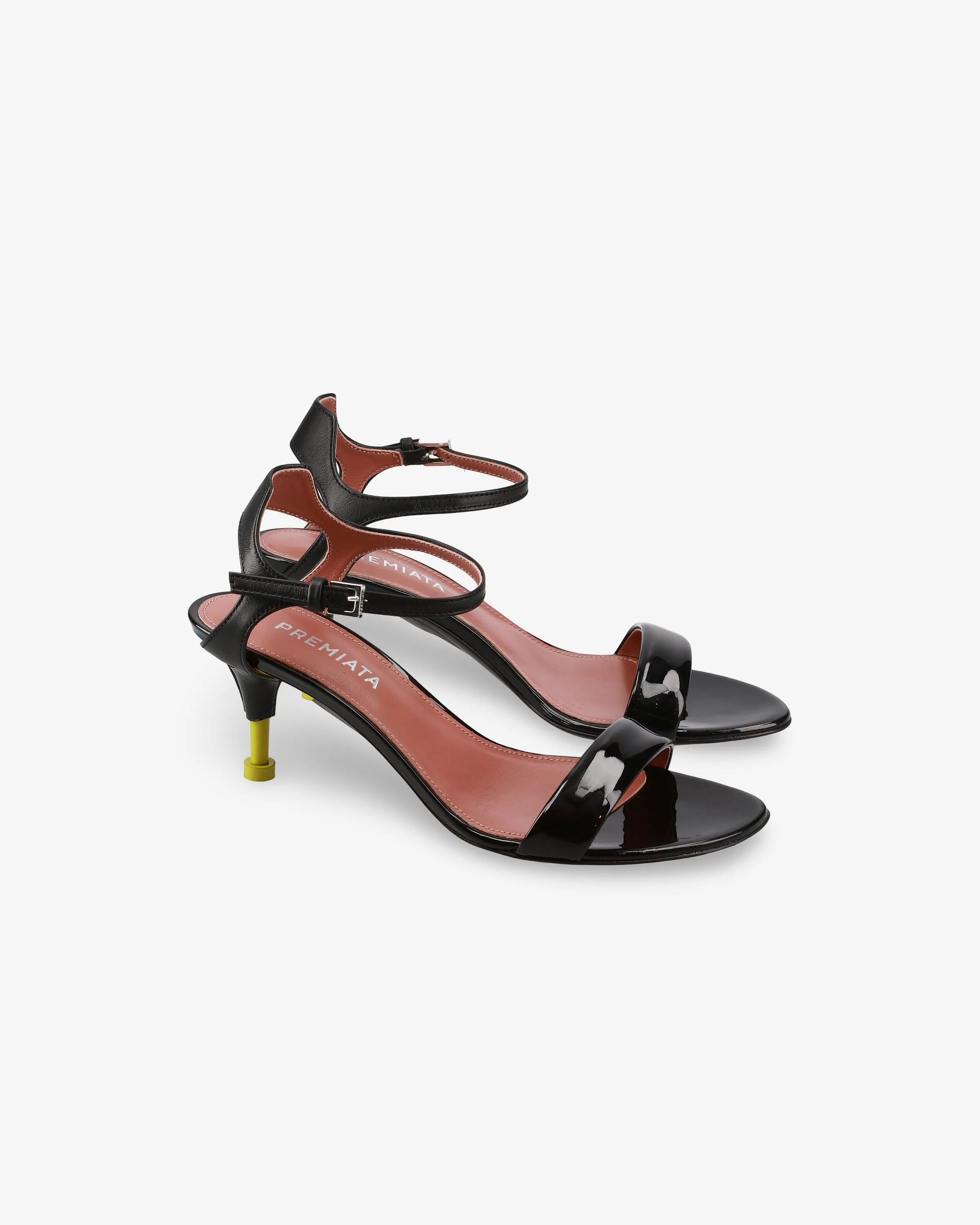 Black Patent Leather Sandal with Lime Detailing