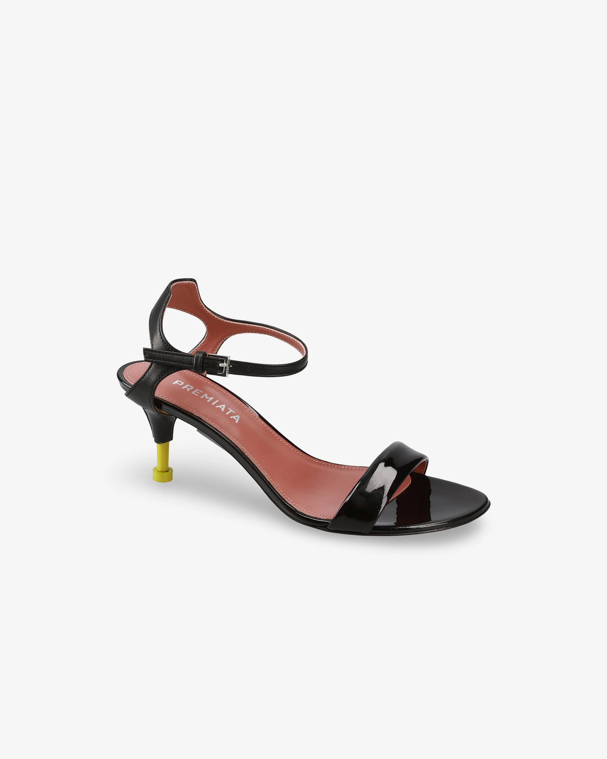 Black Patent Leather Sandal with Lime Detailing
