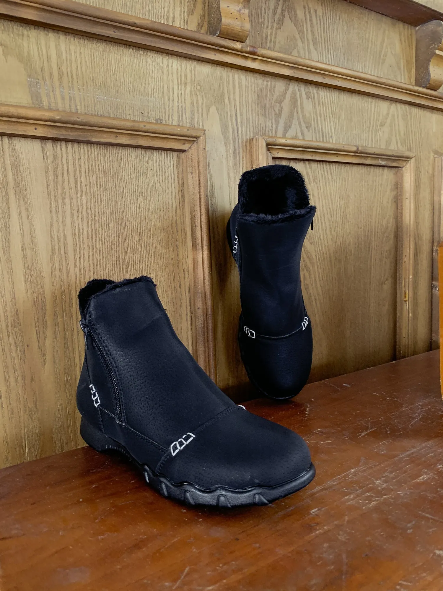 Black Plush-Lined Low Ankle Boot