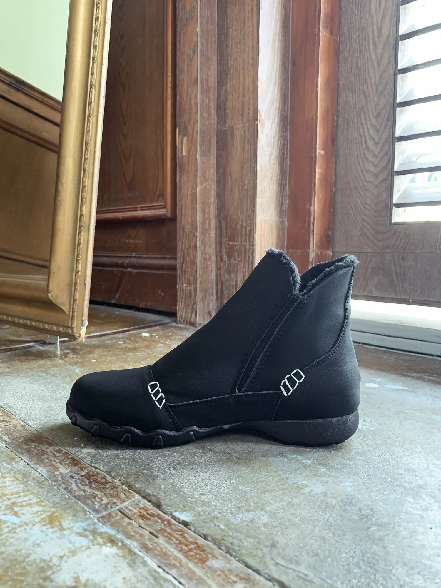 Black Plush-Lined Low Ankle Boot