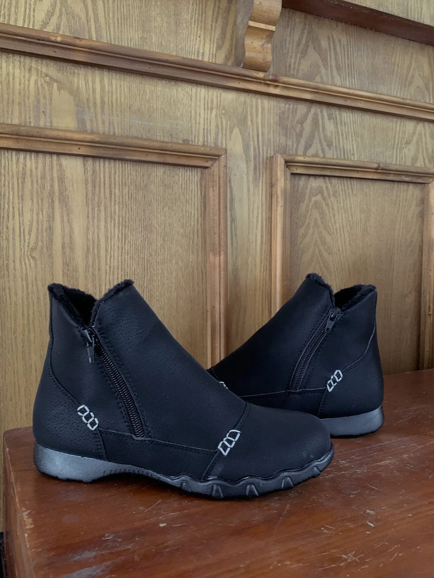 Black Plush-Lined Low Ankle Boot