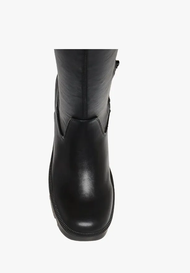 Block Heel Knee High Bootie