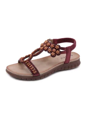 Blossom Beaded Boho Applique Sandal - Red