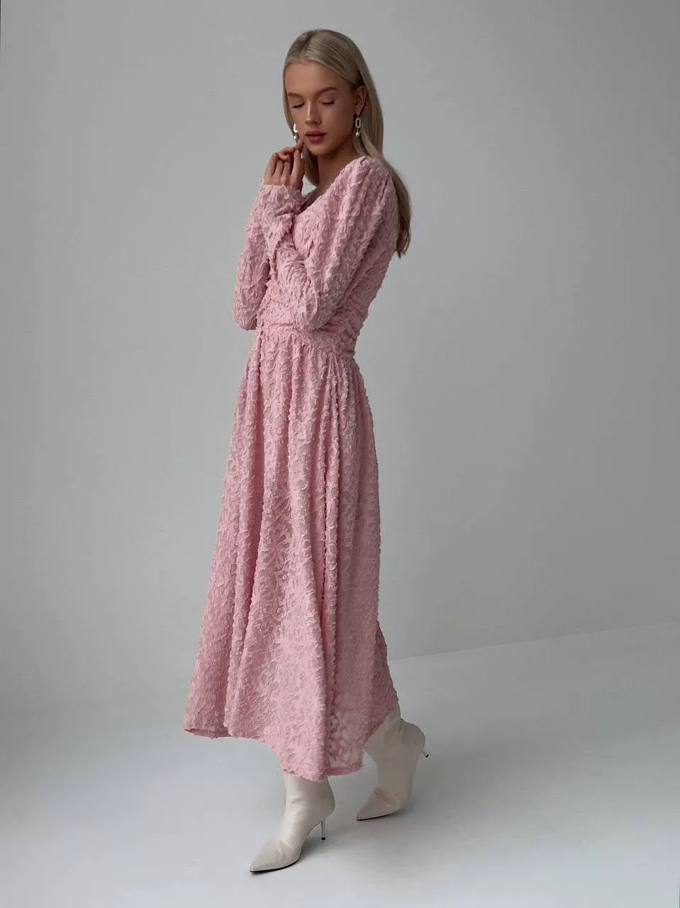 Blush Elegance Textured Midi Dress
