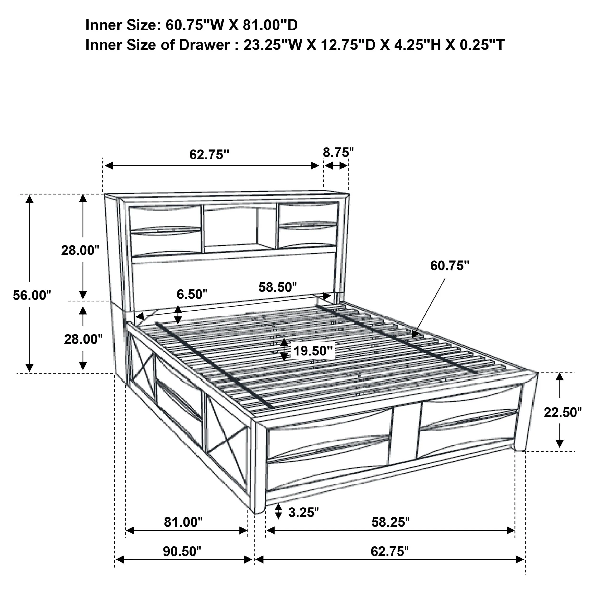 Briana Wood Queen Storage Bookcase Bed Black