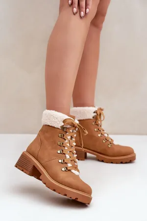 Brown low heel eco suede fur trapper shoes