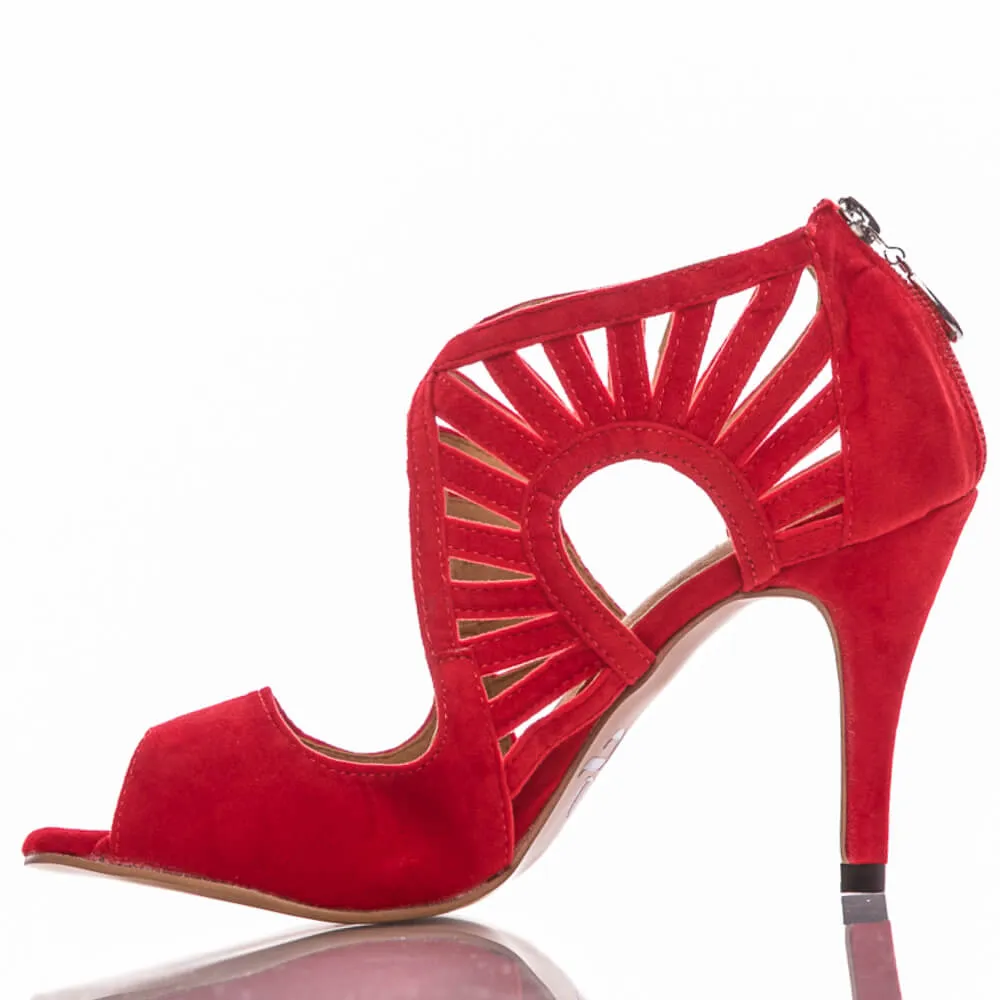 Camila - Red Vegan Suede - Suede Sole - Dance Floor Only