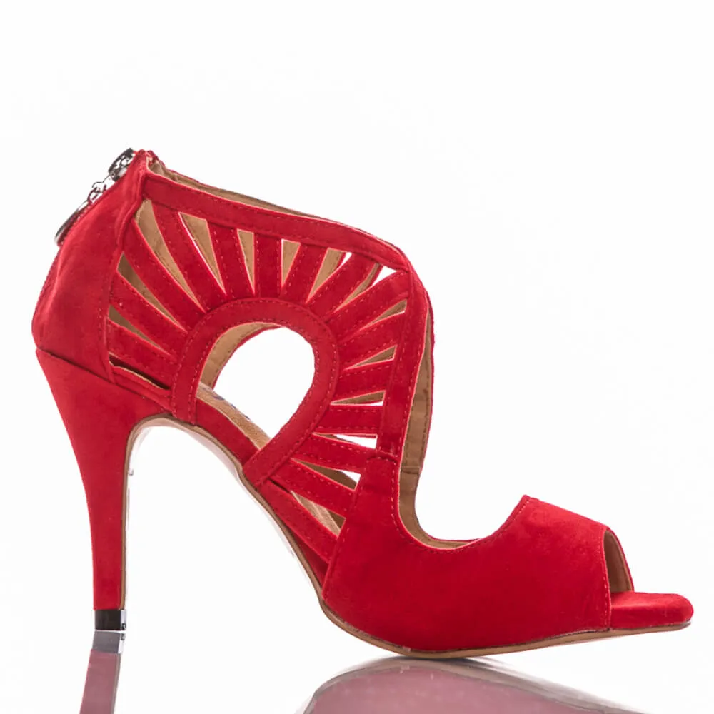 Camila - Red Vegan Suede - Suede Sole - Dance Floor Only
