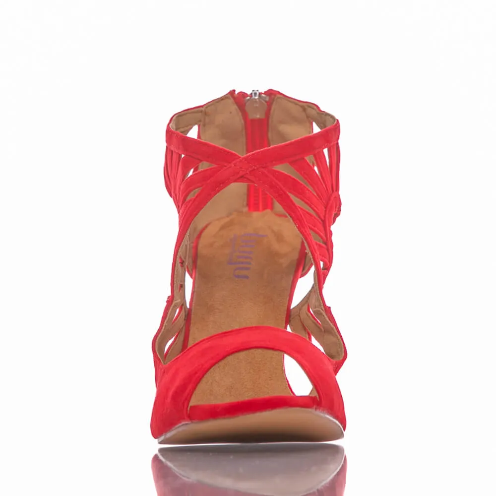 Camila - Red Vegan Suede - Suede Sole - Dance Floor Only