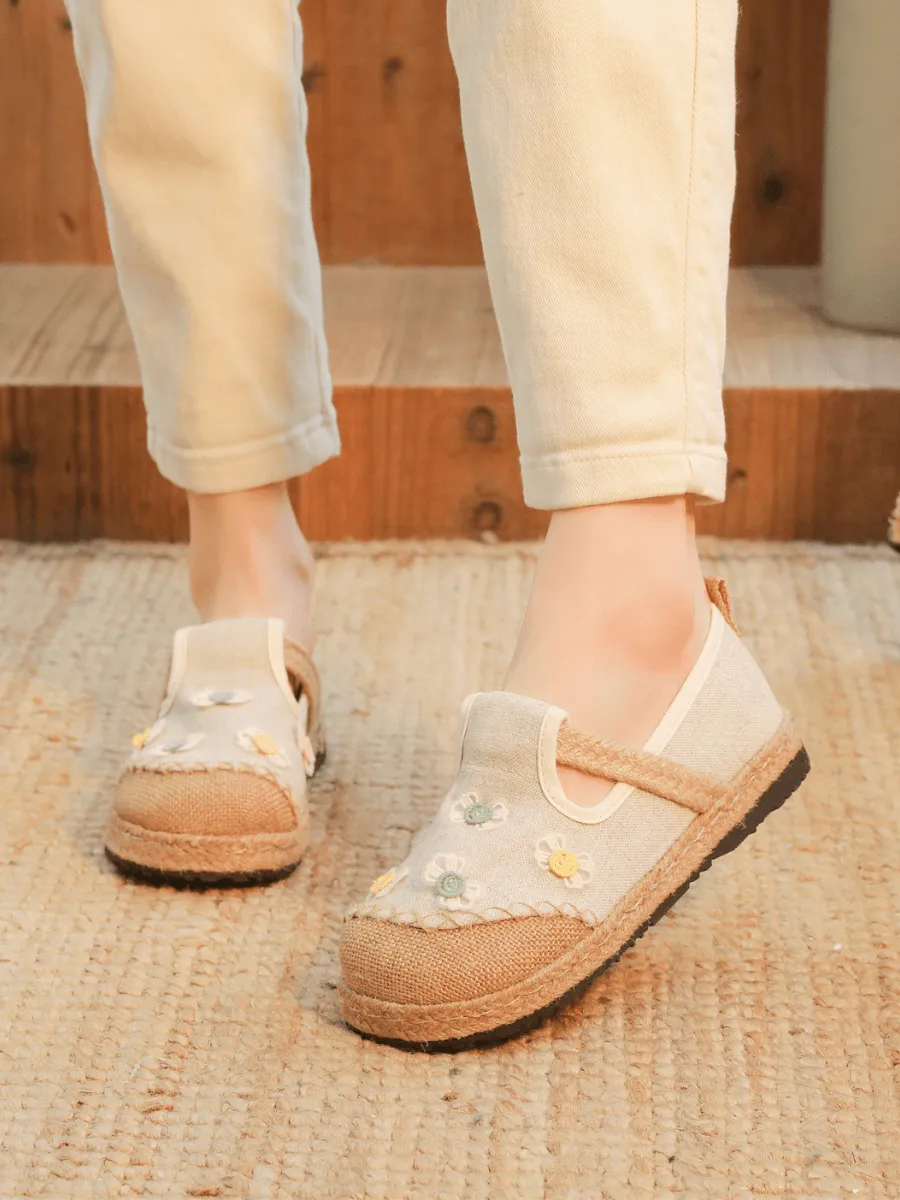 Charlize Bow Tie Applique Linen Loafer - Apricot