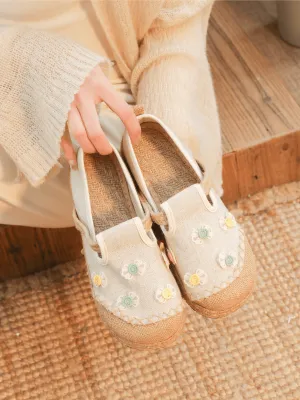 Charlize Bow Tie Applique Linen Loafer - Apricot