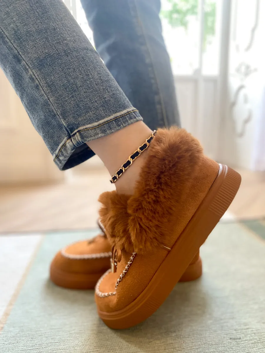 Chestnut Faux-Fur Anklet Yana Moccasin