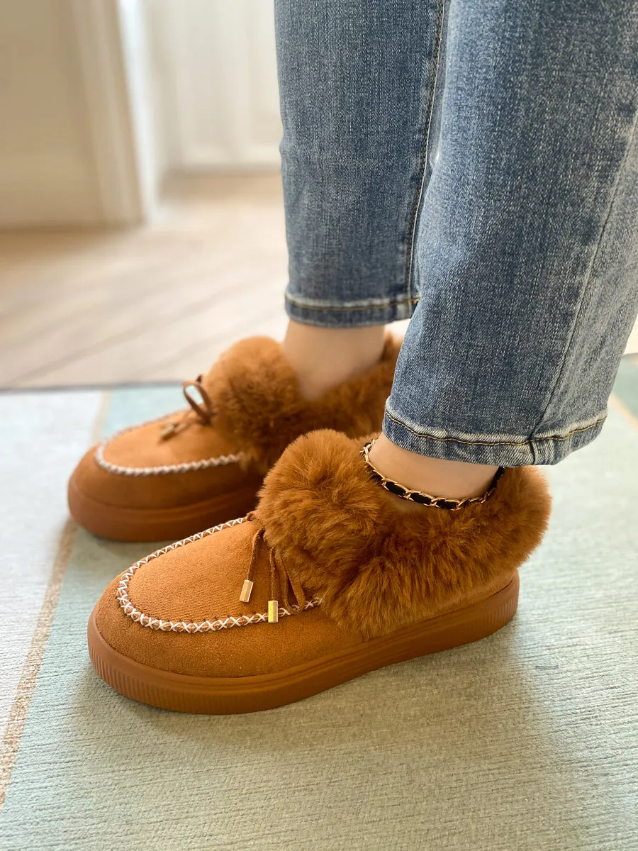 Chestnut Faux-Fur Anklet Yana Moccasin
