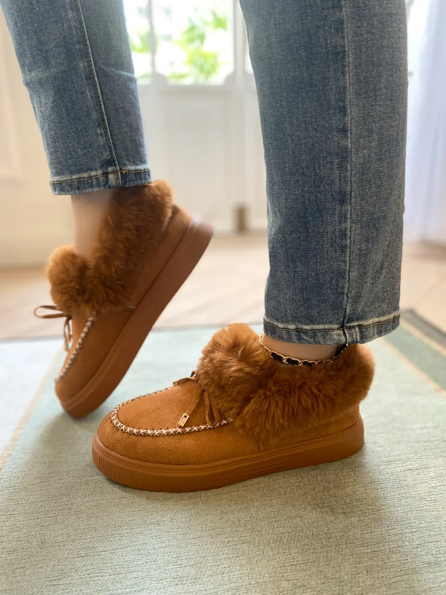 Chestnut Faux-Fur Anklet Yana Moccasin