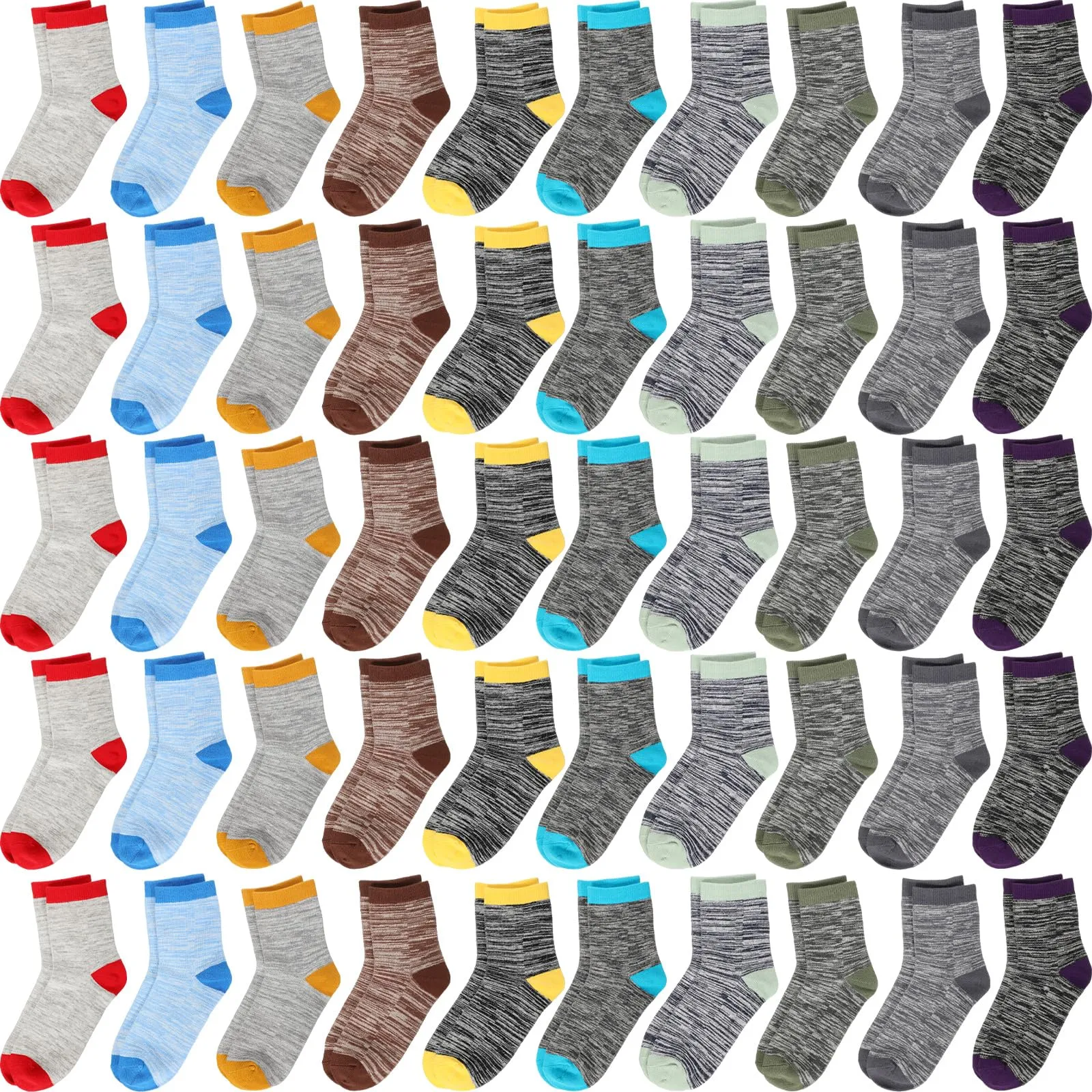 Chuarry 50 Pairs Kids Warmth Socks Bulk Soft Cotton Socks for Ankle Crew Breathable Athletic Winter Sports(for 7-10 Years)