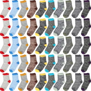 Chuarry 50 Pairs Kids Warmth Socks Bulk Soft Cotton Socks for Ankle Crew Breathable Athletic Winter Sports(for 7-10 Years)