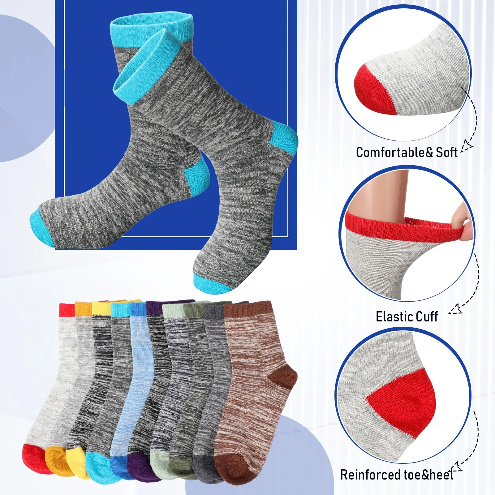 Chuarry 50 Pairs Kids Warmth Socks Bulk Soft Cotton Socks for Ankle Crew Breathable Athletic Winter Sports(for 7-10 Years)