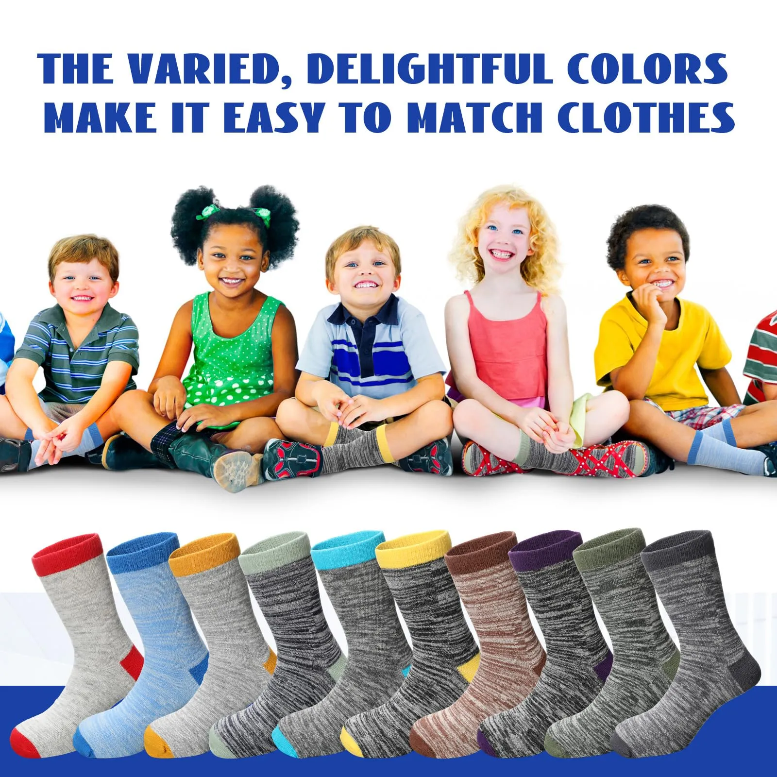 Chuarry 50 Pairs Kids Warmth Socks Bulk Soft Cotton Socks for Ankle Crew Breathable Athletic Winter Sports(for 7-10 Years)