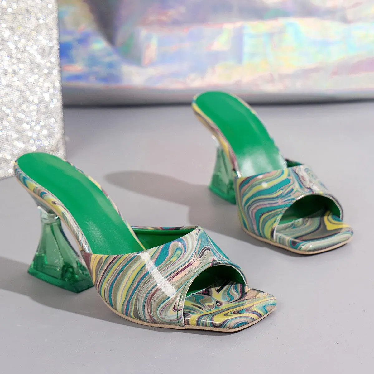Color Swirl Peep-Toe Mid Heels