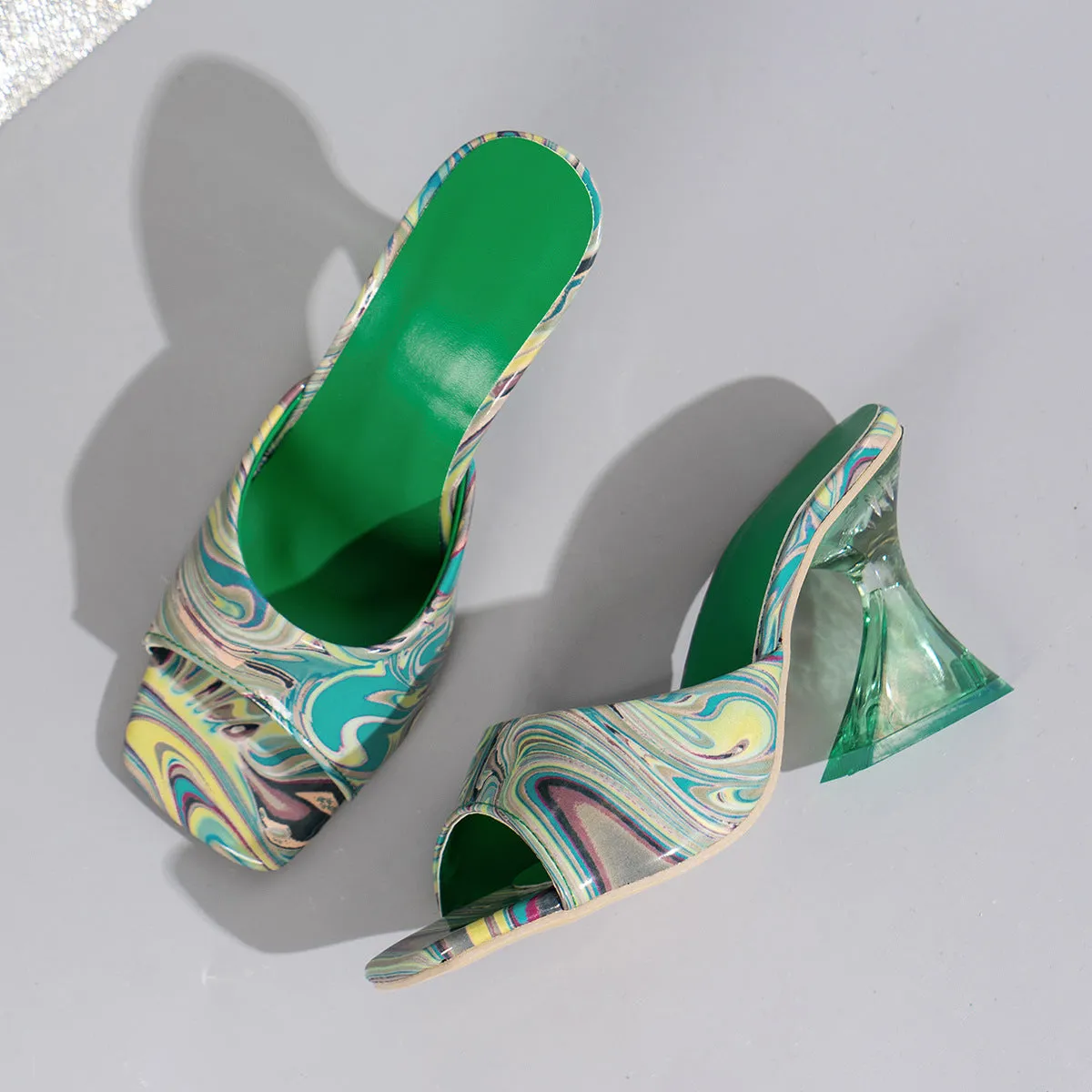 Color Swirl Peep-Toe Mid Heels