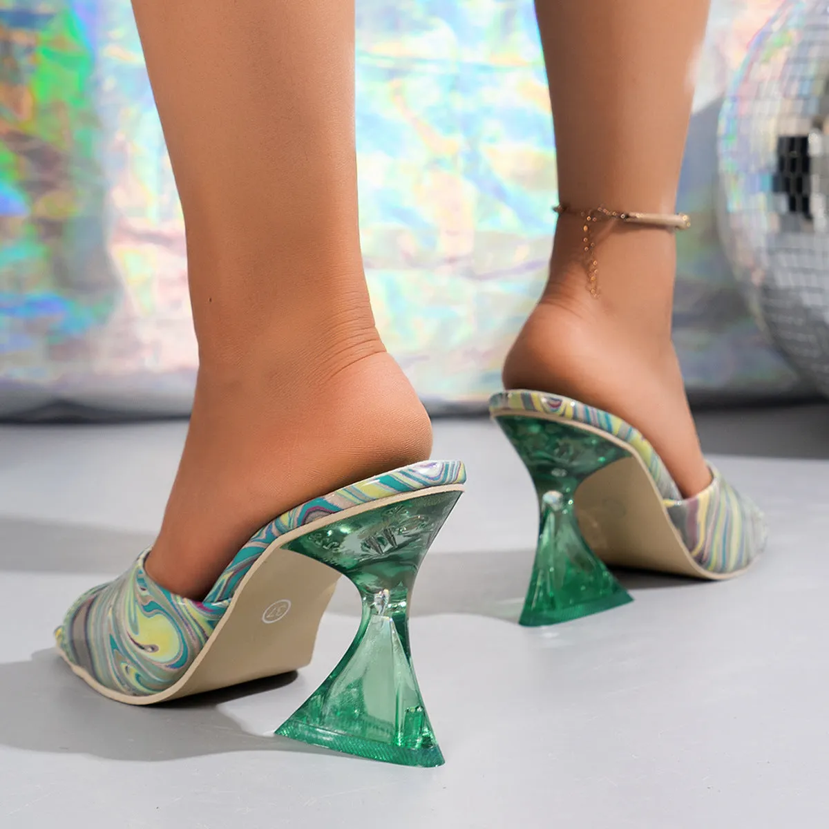 Color Swirl Peep-Toe Mid Heels