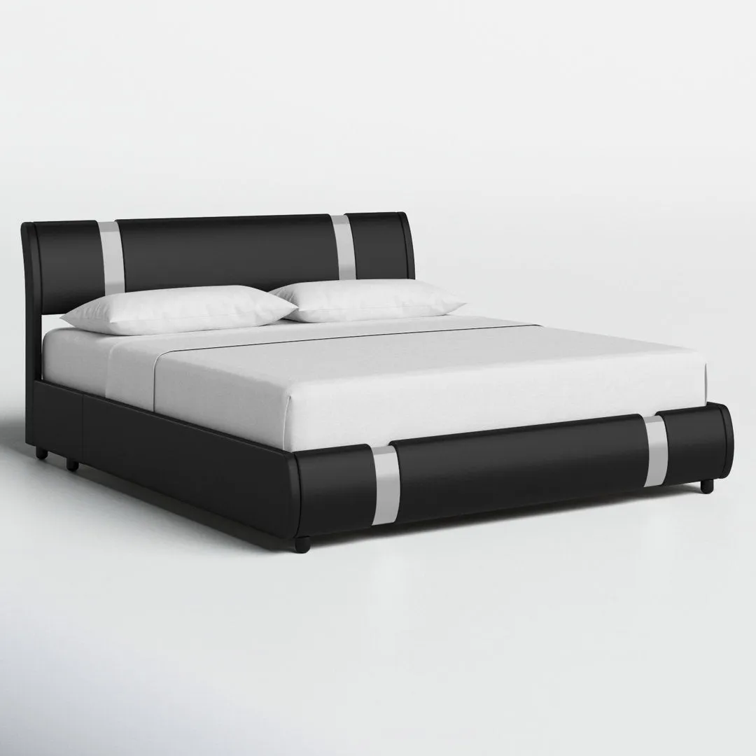Conshohocken Low Profile Modern Leather Upholstered Platform Bed Frame with Adjustable Headboard Wade Logan® Color: Black Size: King