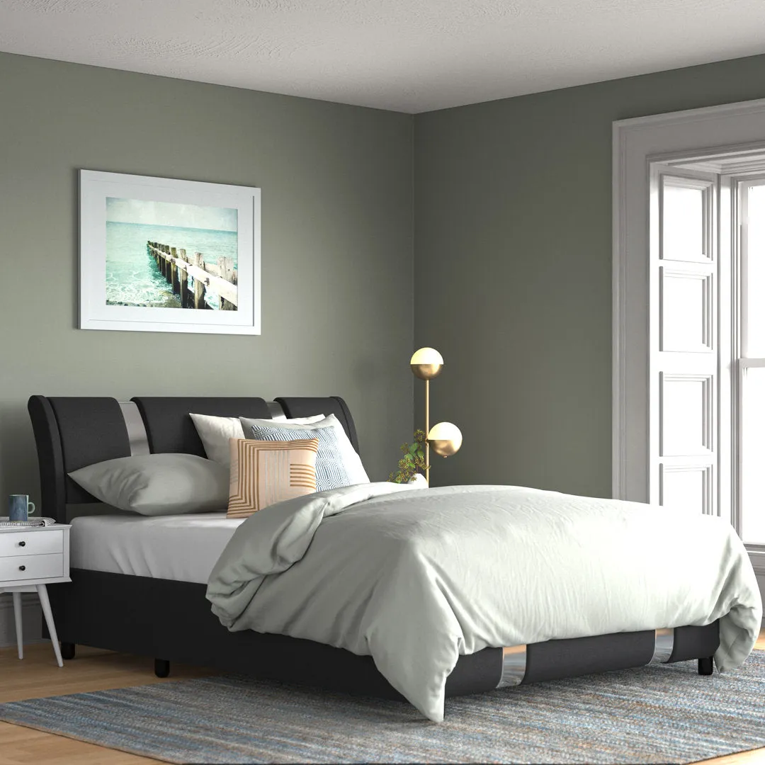 Conshohocken Low Profile Modern Leather Upholstered Platform Bed Frame with Adjustable Headboard Wade Logan® Color: Black Size: King