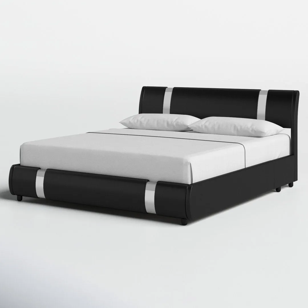 Conshohocken Low Profile Modern Leather Upholstered Platform Bed Frame with Adjustable Headboard Wade Logan® Color: Black Size: King