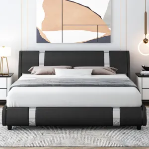 Conshohocken Low Profile Modern Leather Upholstered Platform Bed Frame with Adjustable Headboard Wade Logan® Color: Black Size: King